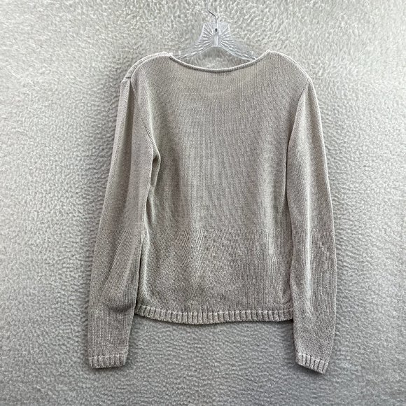 Katamai Beige Cream Knit Button Fringe Long Sleeve Pullover Sweater Womens XL - Picture 2 of 9